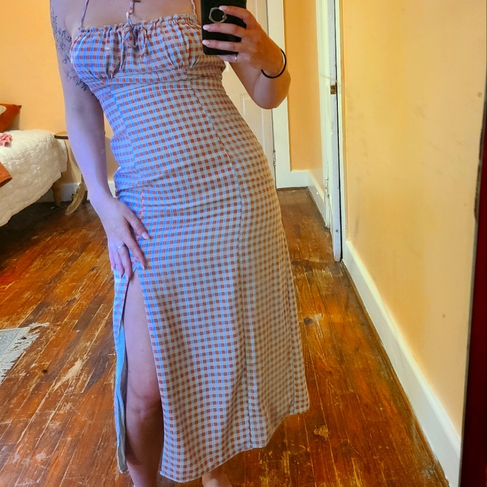 Gingham Slit Midi Dress UO